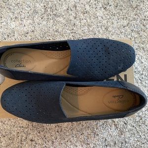 Navy suede loafers. Clarks shoes size 8 M.